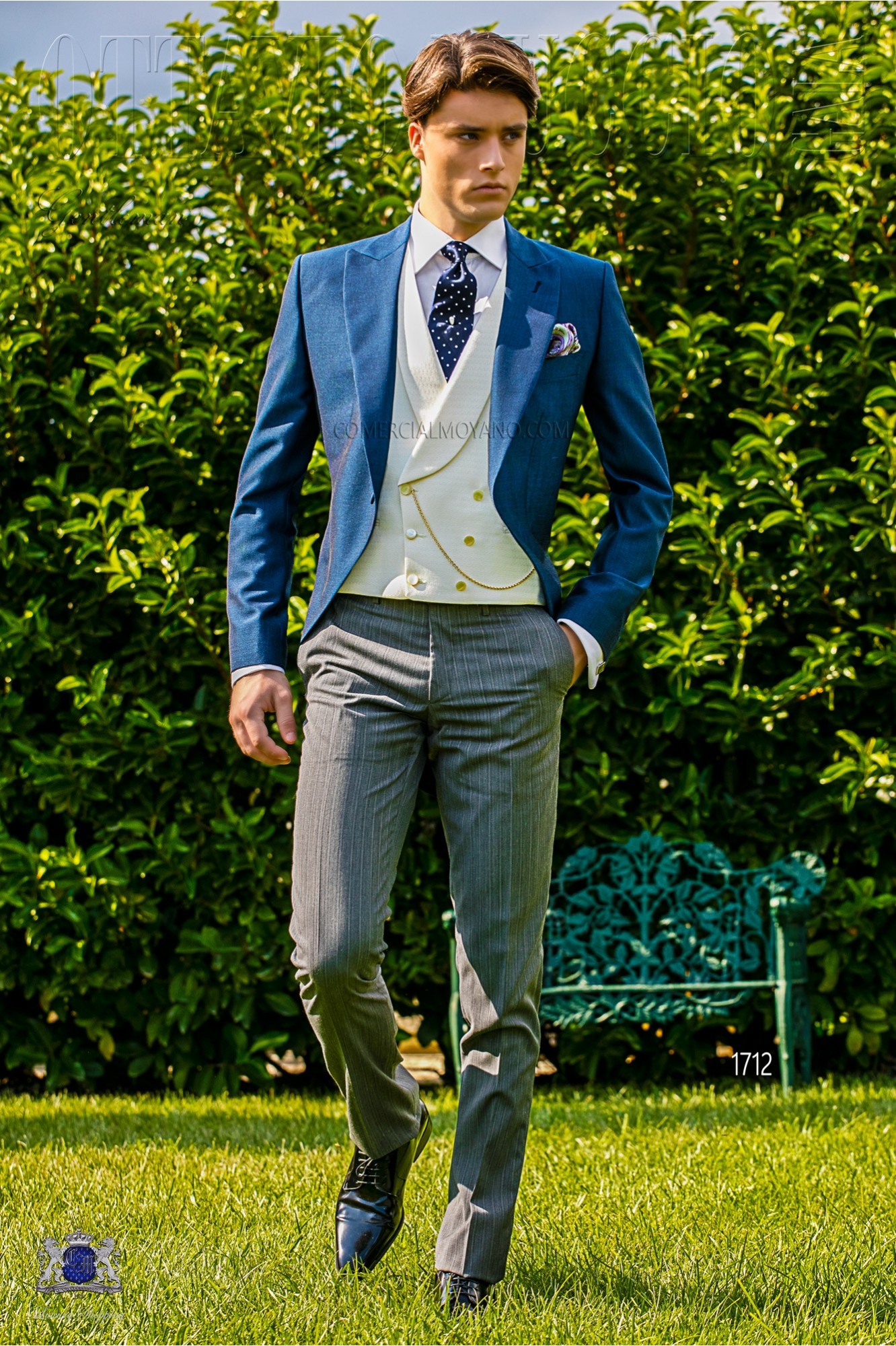 Bespoke royal blue morning suit mohair wool mix alpaca model 1712 Mario Moyano