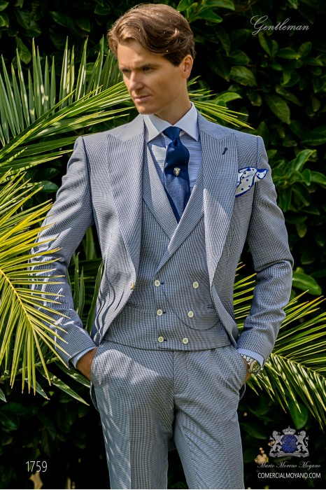 Bespoke Houndstooth morning suit royal blue