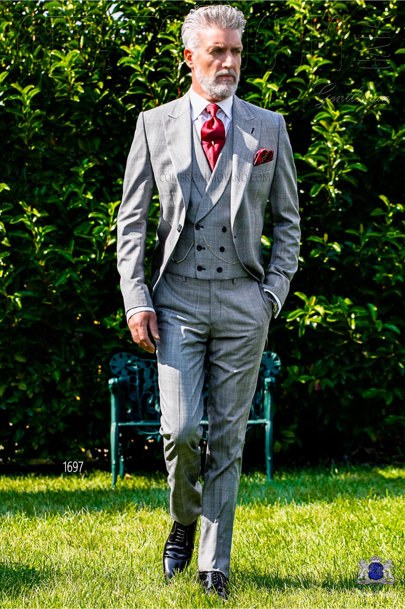 Bespoke Prince of Wales morning suit grey/red model 1697 Mario Moyano