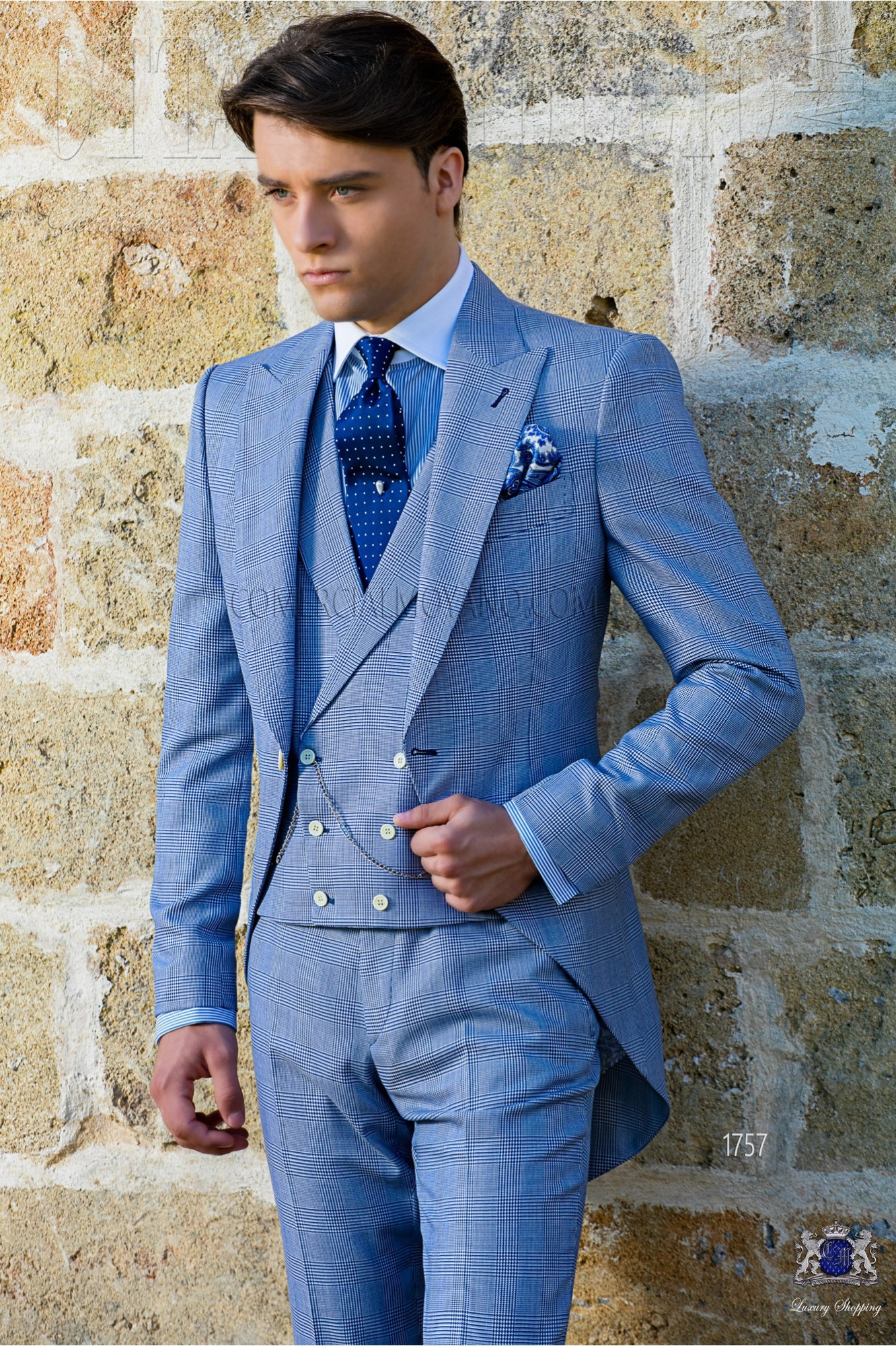 Bespoke Prince of Wales morning suit royal blue model 1757 Mario Moyano