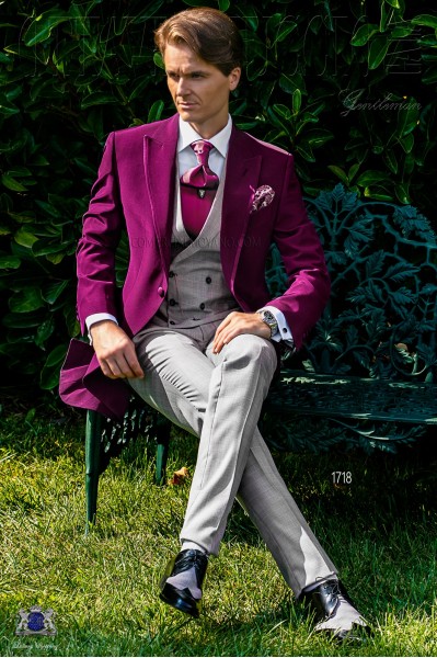 Burgundy morning suit with Prince of Wales trousers