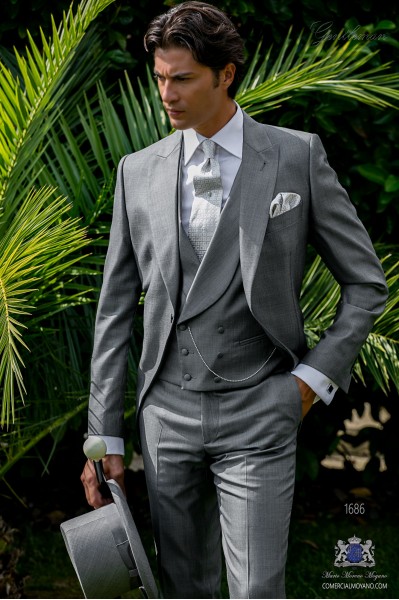 Italian bespoke morning suit wool silk light grey fil-a-fil