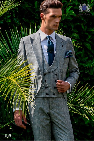 Schottenmuster grau und blau Cut Bräutigam Anzug