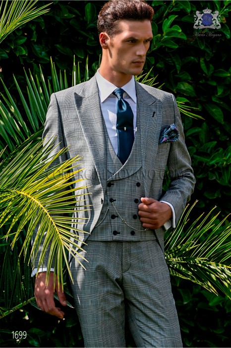 Bespoke Prince of Wales morning suit grey and blue