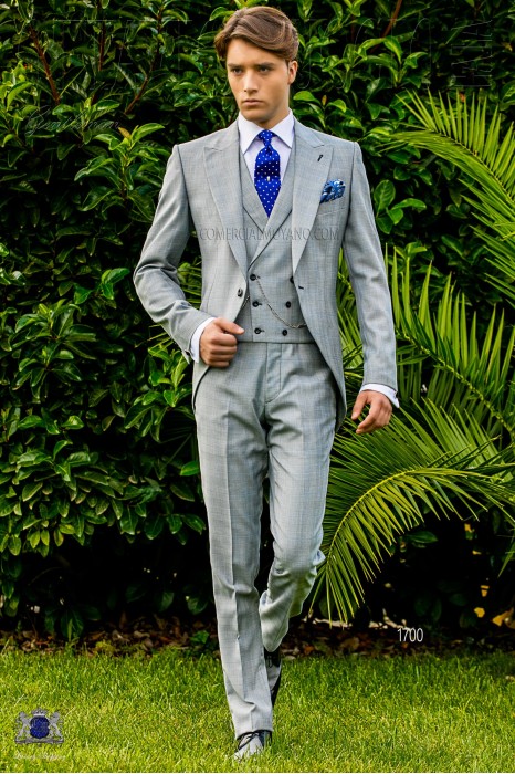 Bespoke Prince of Wales morning suit grey and light blue