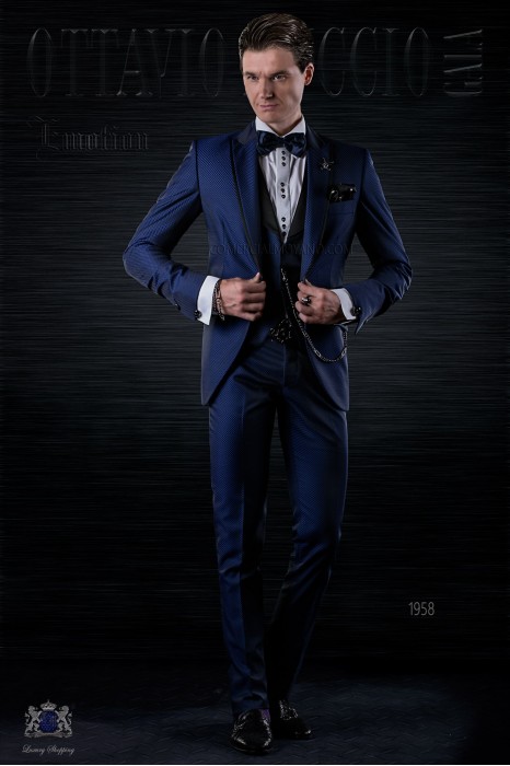 Mode Herren Anzug im royal blaue Mikromuster