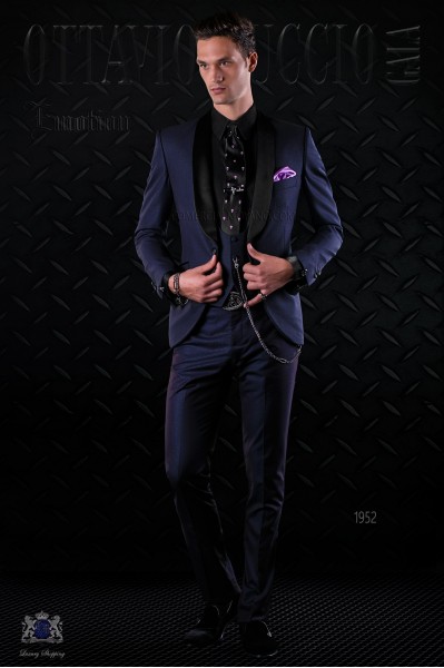 Bespoke Italian fashion tuxedo shiny dark blue