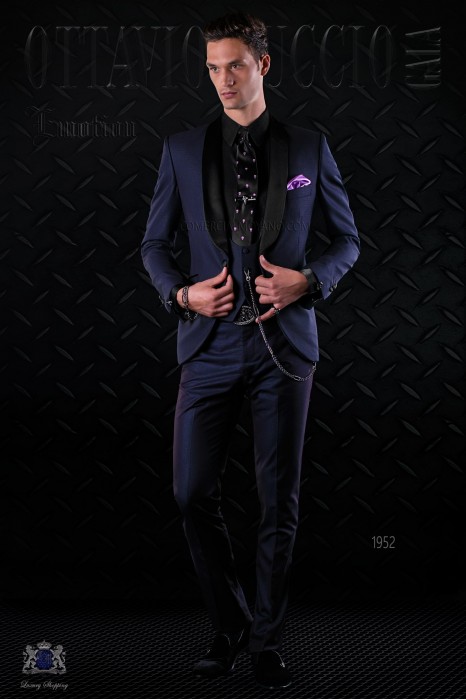 Bespoke Italian fashion tuxedo shiny dark blue