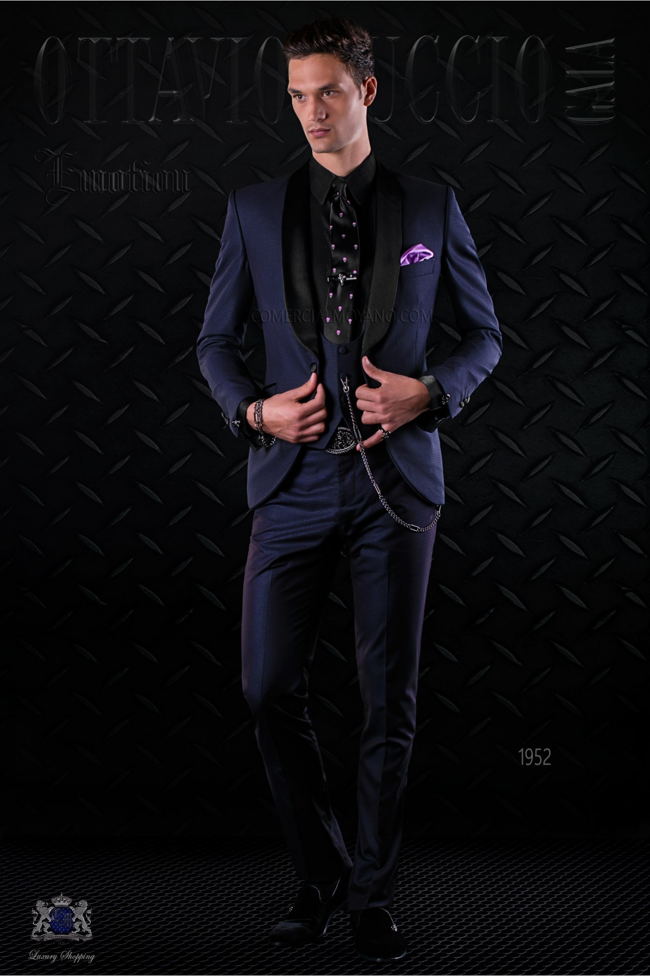 Bespoke Fashion tuxedo shiny dark blue model 1952 Mario Moyano
