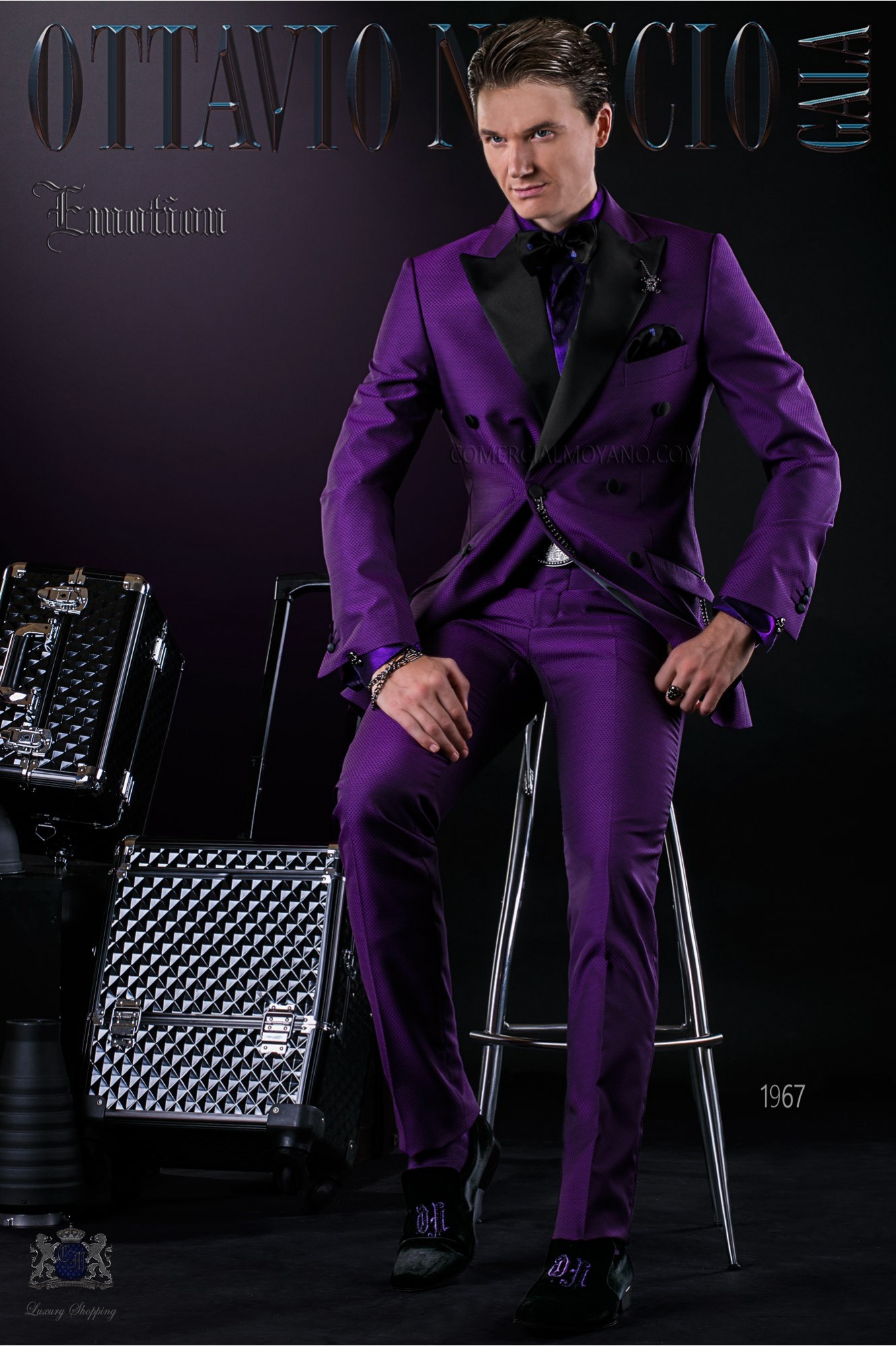 Bespoke Italian double breasted fashion purple suit model 1967 Mario Moyano