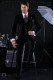 Bespoke Italian fashion black velvet suit with satin details