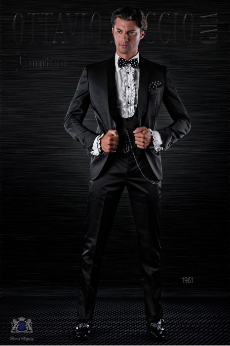 Fashion italian bespoke tuxedo black micro design with shawl collar