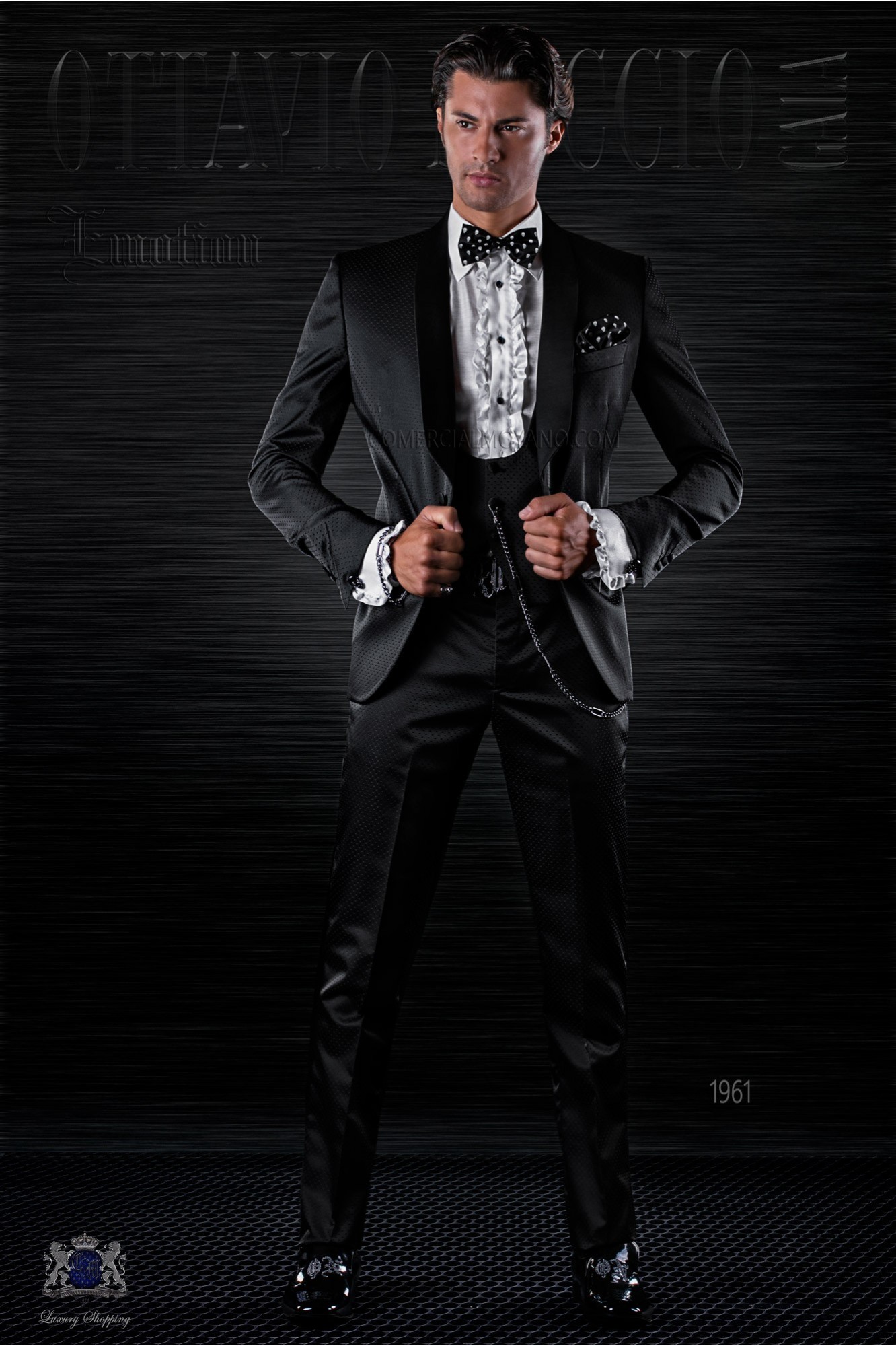 Fashion italian bespoke tuxedo black micro design with shawl collar