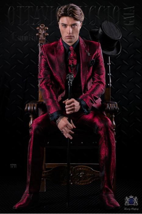 Italian fashion bespoke red gothic jacquard suit