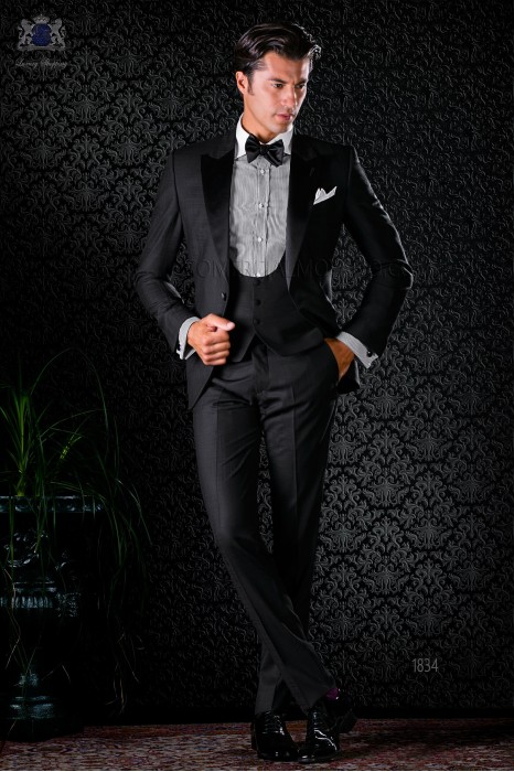 Schwarze Smoking Anzug aus reiner Wolle 