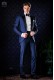 Bräutigam blaue Smoking Anzug mit Kontrast Revers aus Wollmischung