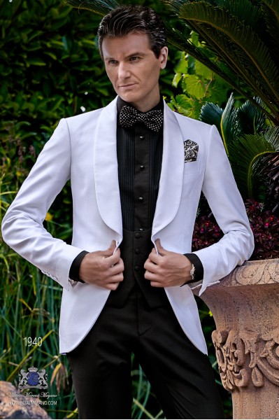 Bespoke white dinner jacket combined with a black trousers