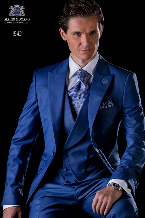 Royal blaue Gehrock Bräutigam Anzug aus Wollmischung