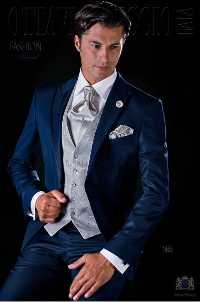 Italian bespoke blue suit with satin contrast