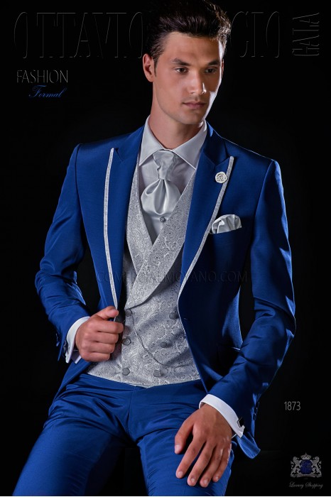 Italian bespoke royal blue suit with pearl grey contrast
