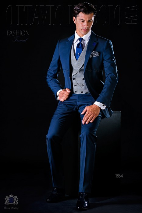 Blaue slim Bräutigam Anzug mit 2 Knöpfe