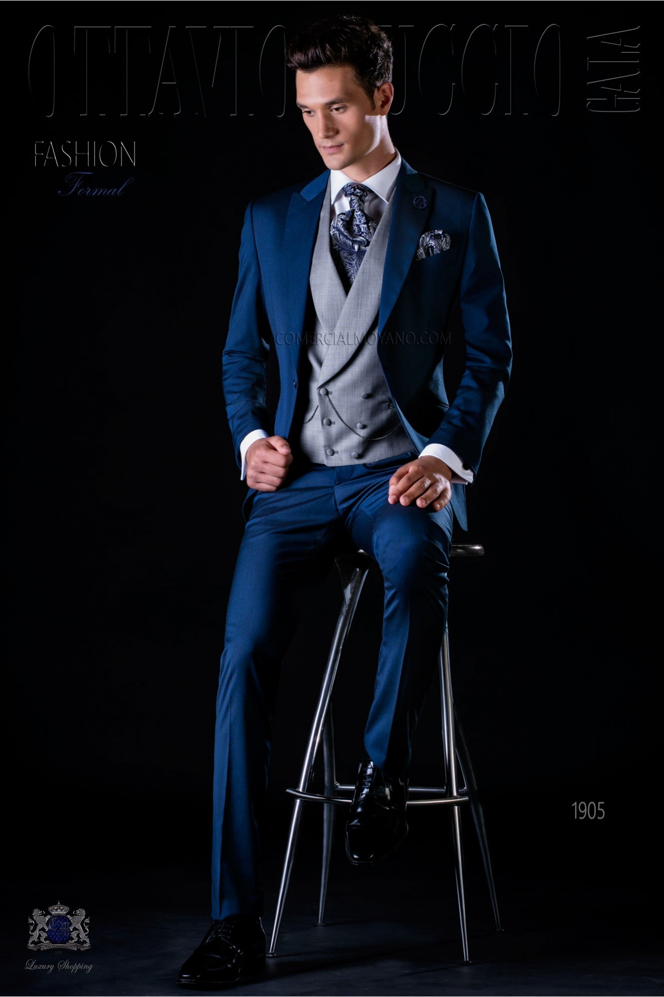 Italian bespoke blue suit with peak lapel