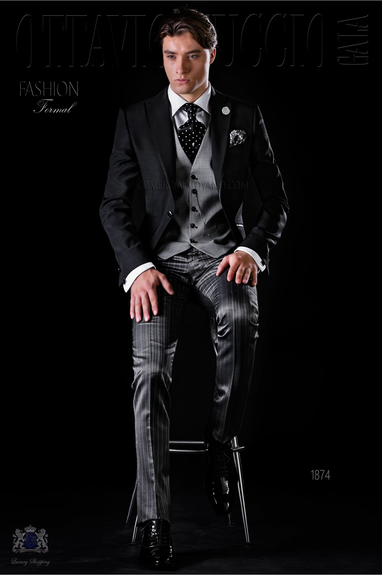 Bespoke black jacket with grey trousers model 1874 Mario Moyano