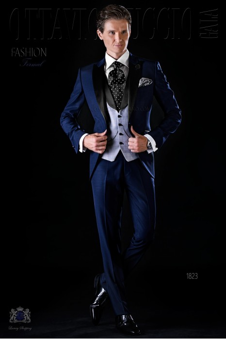 Italian bespoke blue suit with satin lapels