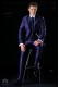 Italian bespoke frock coat blue suit with jacquard contrast