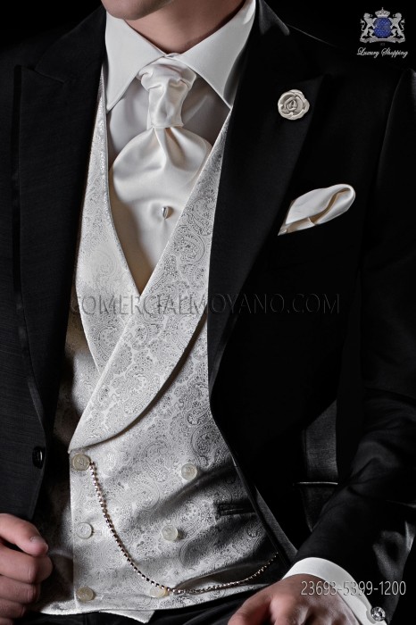 Ivory jacquard waistcoat double breasted with shawl collar 