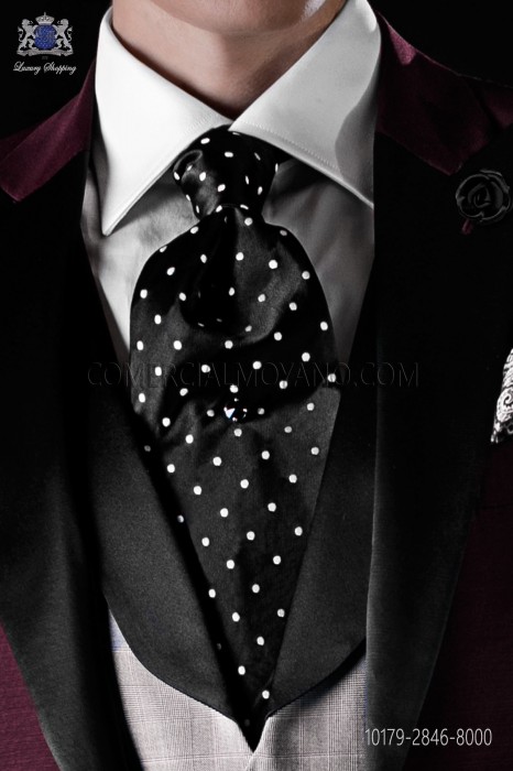 Italian pure jacquard silk black tie white polka dots 