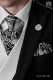 Cravate et mouchoir noir et blanc en jacquard de soie