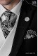 Krawatte mit Einstecktuch schwarz und weiß aus Jacquard Seide