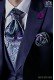 Cravate et mouchoir de soie bleu et rose paisley dessin