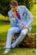 Italian stitched bespoke light blue cotton linen suit