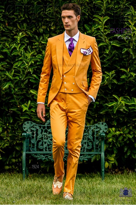 Italian bespoke pure cotton orange fashion suit
