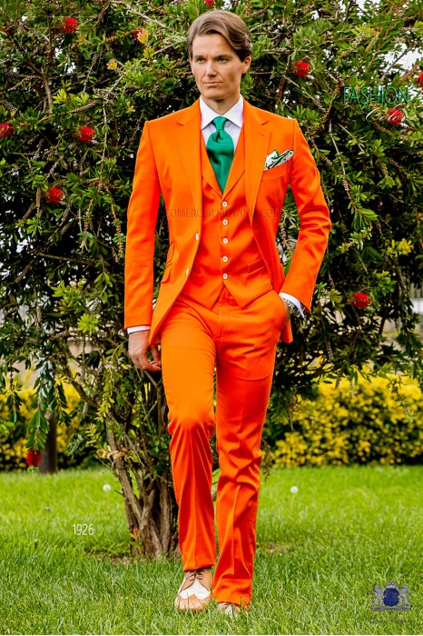 Costume italienne orange de pur coton avec surpiqûre
