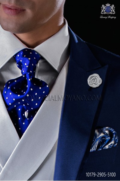 Cravate bleu royal avec pois blanc de pur soie