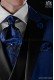Krawatte mit Einstecktuch schwarz und blau aus Jacquard Seide
