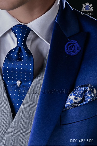 Italian royal blue tie with white polka dots design