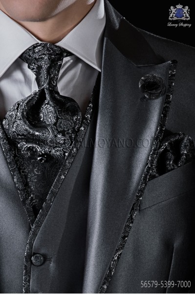 Krawatte mit Einstecktuch anthrazit grau aus Jacquard
