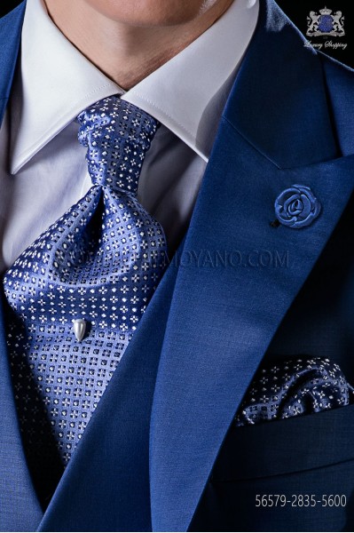 Krawatte mit Einstecktuch hellblau aus Jacquard Seide