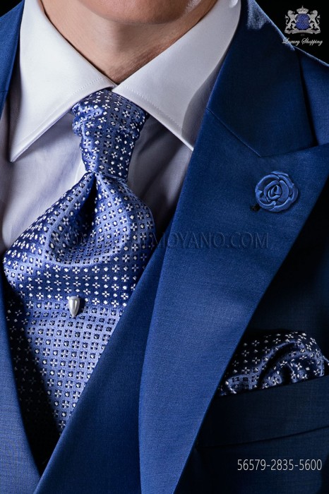 Krawatte mit Einstecktuch hellblau aus Jacquard Seide