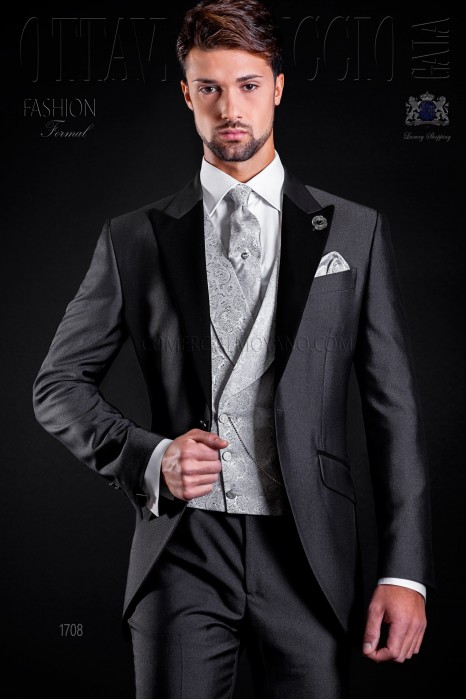 Wedding suit anthracite grey with black peak lapels