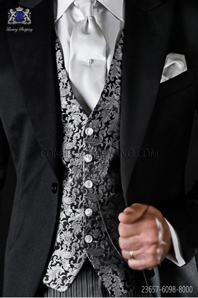 Black and silver waistcoat in pure silk Jacquard