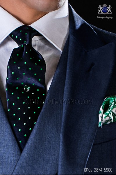 Navy blue tie with green polka dots designs