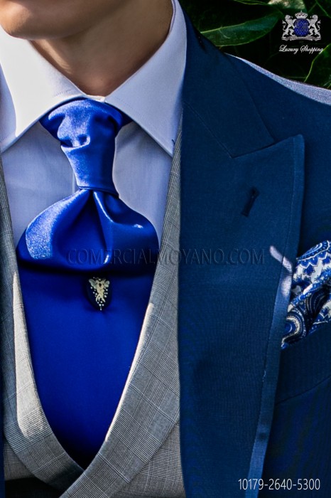 Italian pure jacquard silk royal blue tie white polka dots 