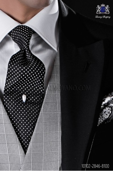 Black silk tie with polka dots