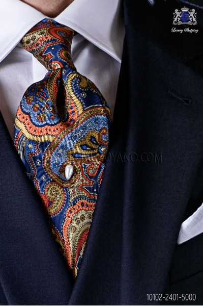 Blue and gold silk tie