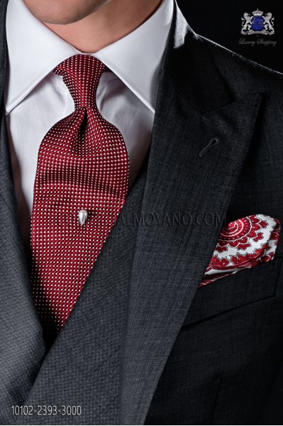 Red micro-design silk tie